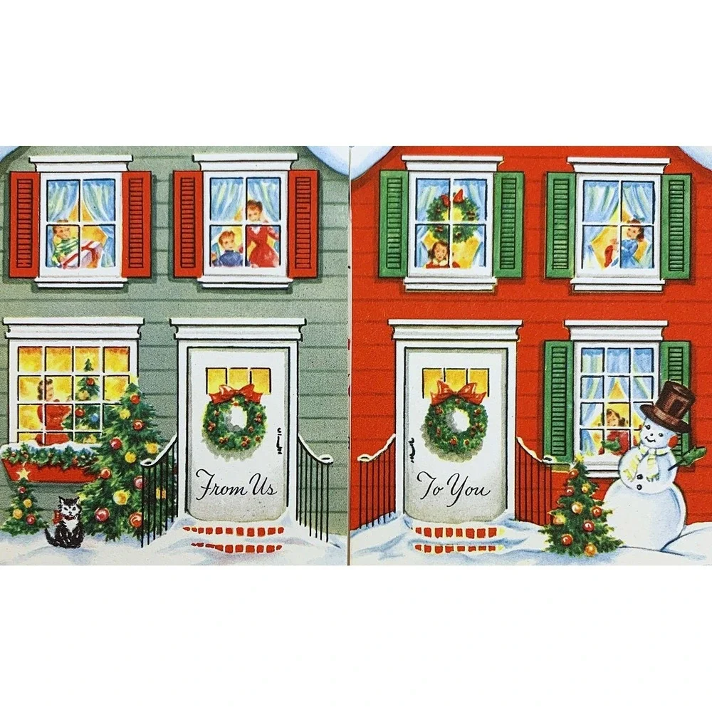 Vintage Season's Greetings Christmas Holiday Card Lot of 4-Unused-USA 1940s-50s